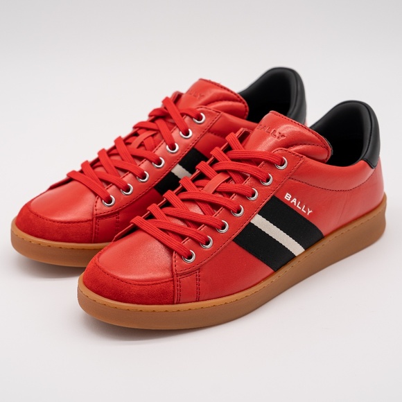 size 9 Bally Thiago Red Black Leather Sneakers - Picture 1 of 14